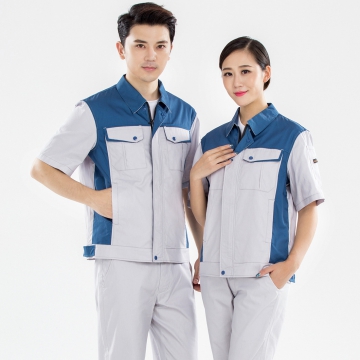 米白拼浅绿色工作服AD17-2