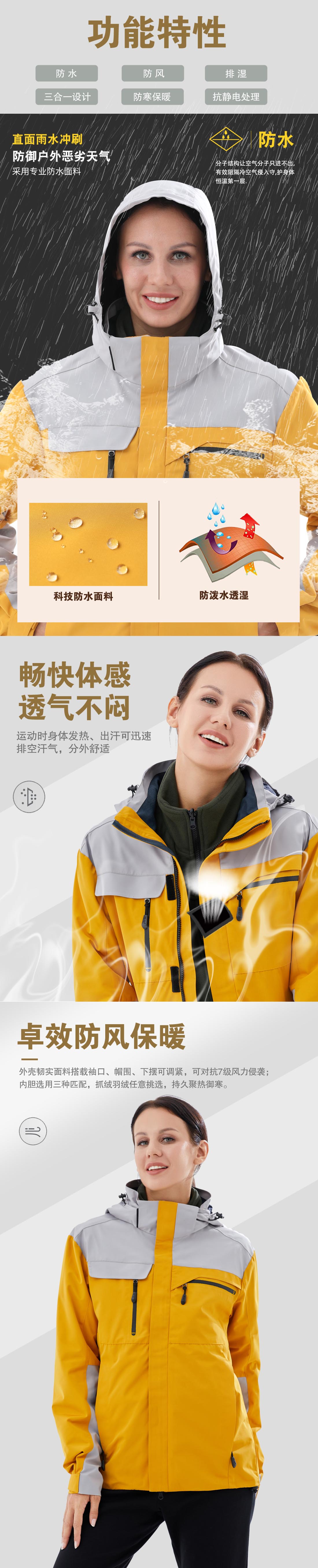 5-210319101Q25Z.jpg 黄拼灰色冲锋衣CF1902-1(图2)